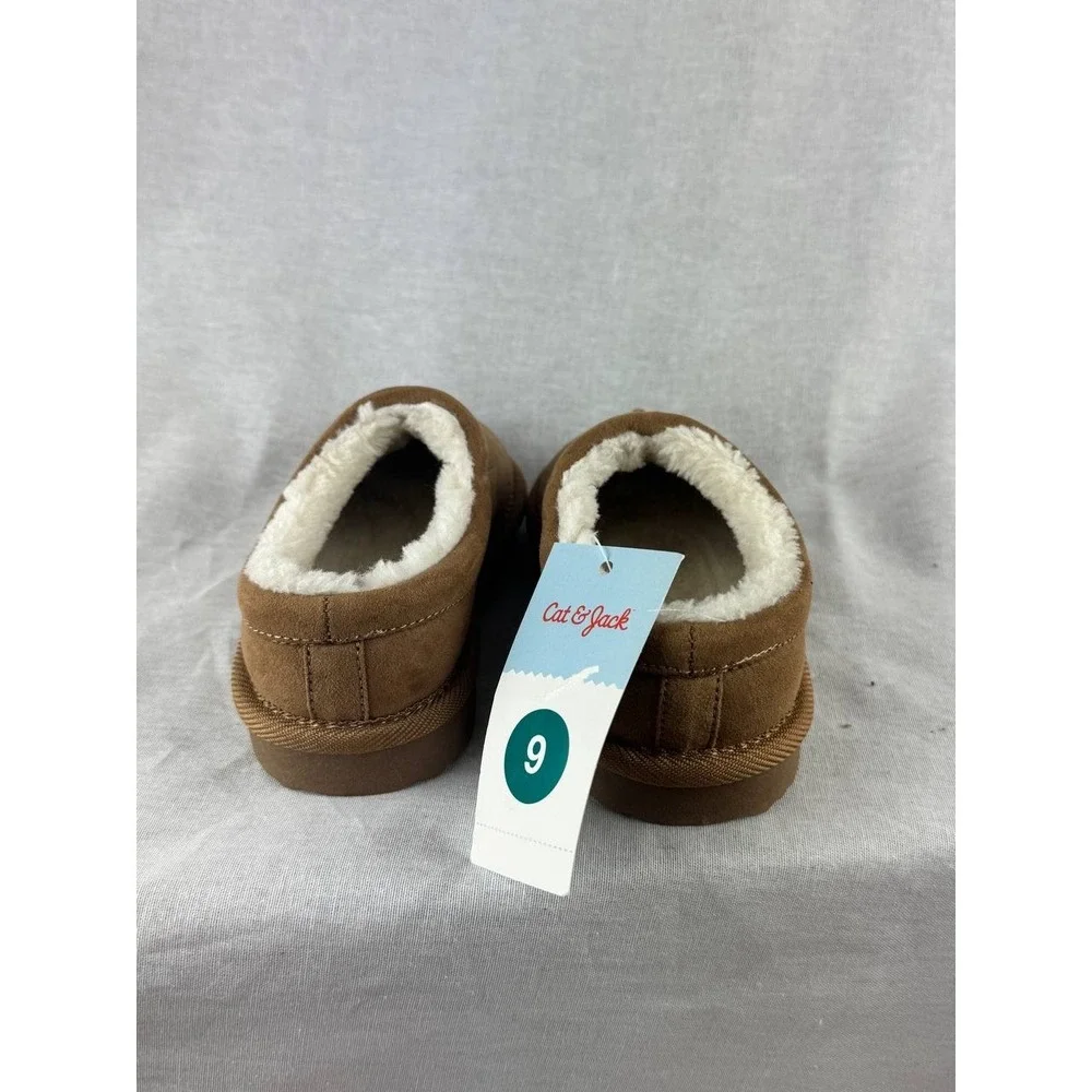 Cat & Jack Toddler Boys Girls Chestnut‎ Faux Fur Lined Suede Slippers Size 9 NEW